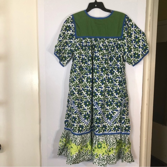 Go Softly Green Blue Floral Beaded Patio Dress Muumuu | Small/Medium - Picture 9 of 11